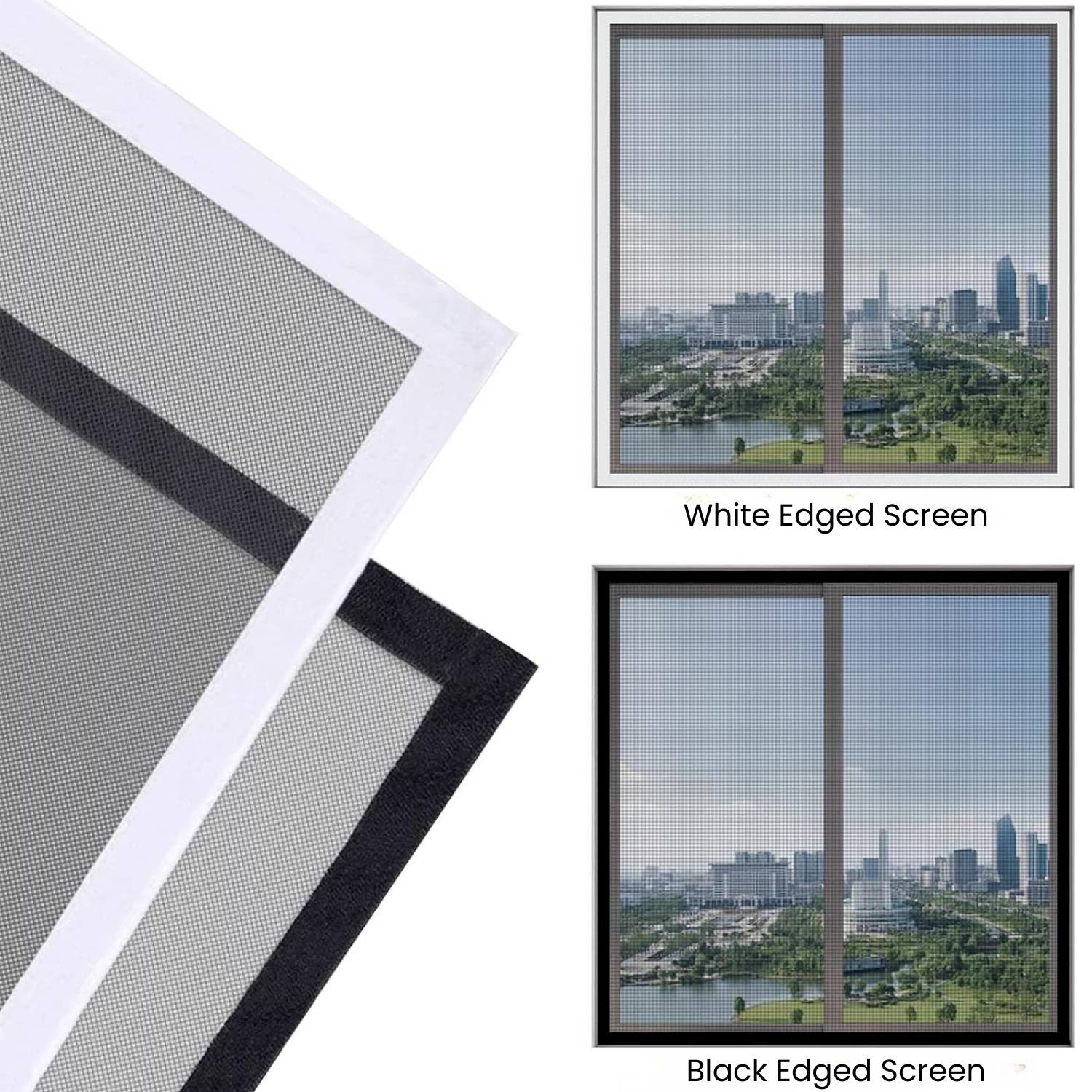 Adjustable Window Screens - Black, Standard Mesh (Grey), 39" x 39"