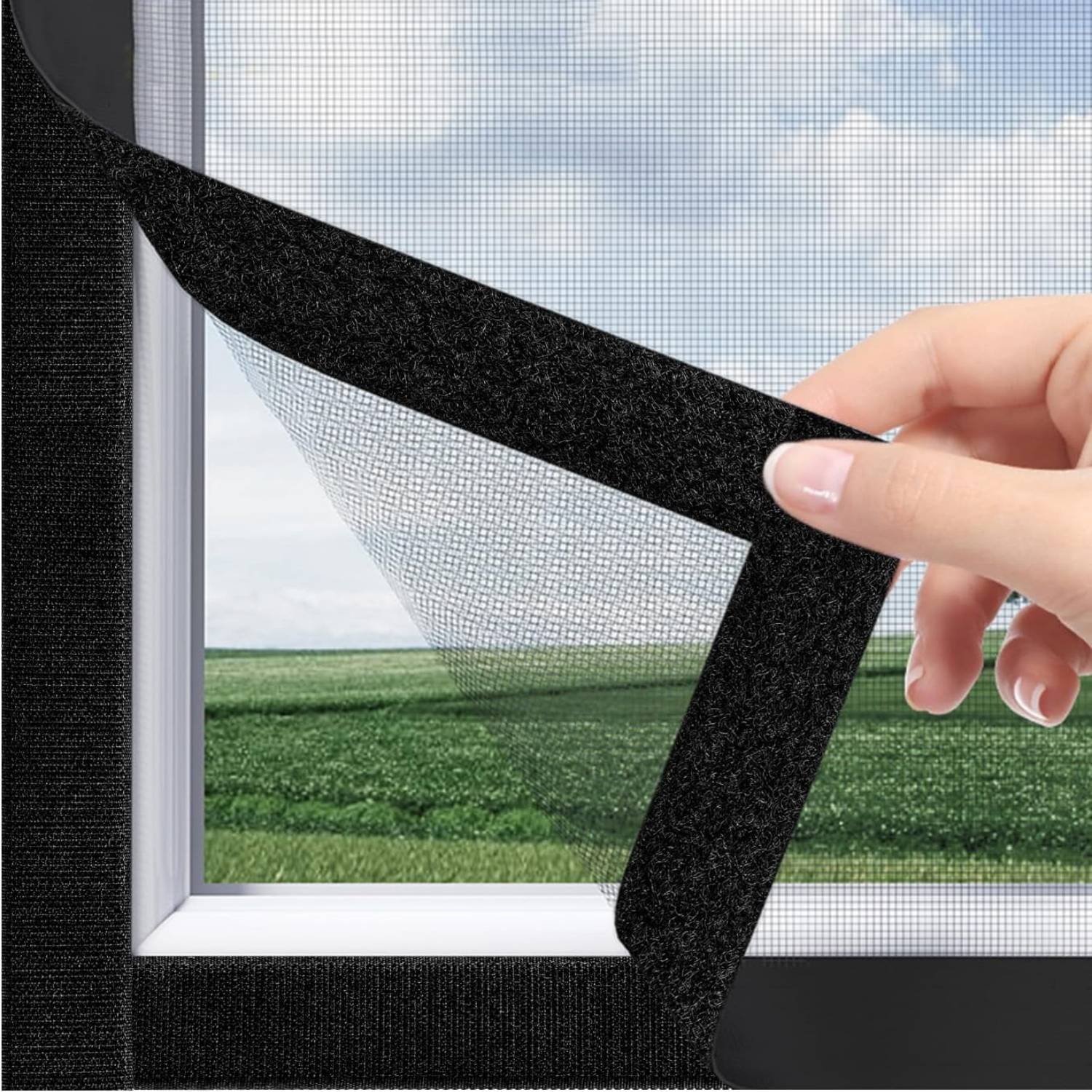 Adjustable Window Screens - Black, Standard Mesh (Grey), 39" x 39": photo 2