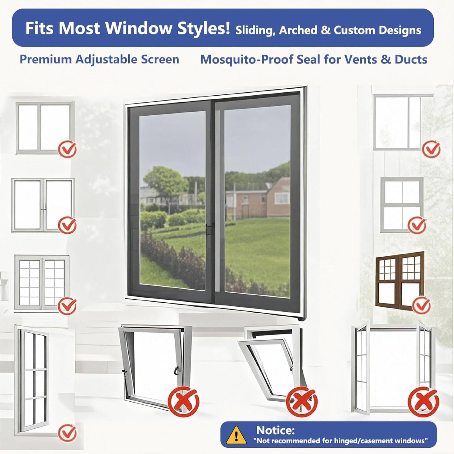 Adjustable Window Screens - Black, Standard Mesh (Grey), 39" x 39": photo 5