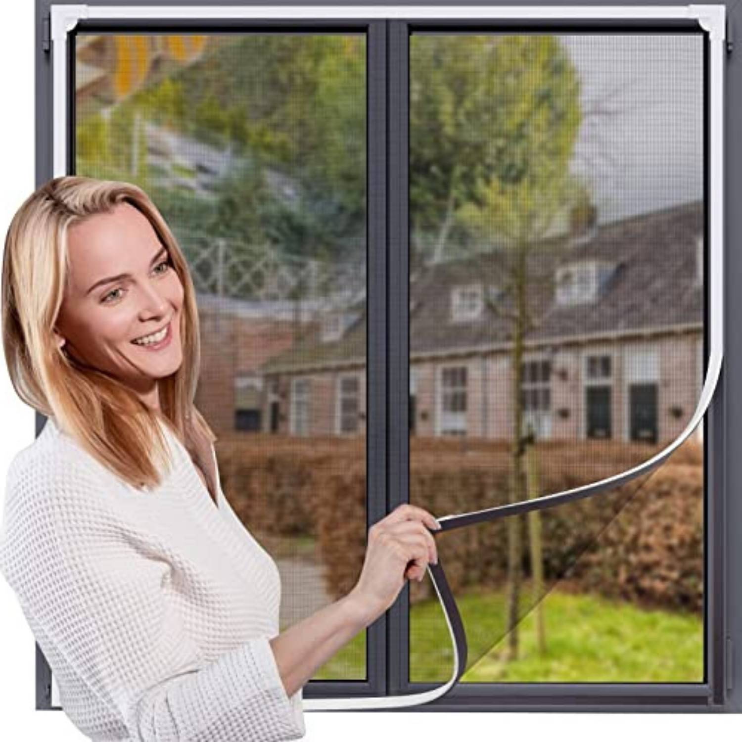 Magnetic Window Screen - Black, Standard Mesh (Grey), 39" x 39"