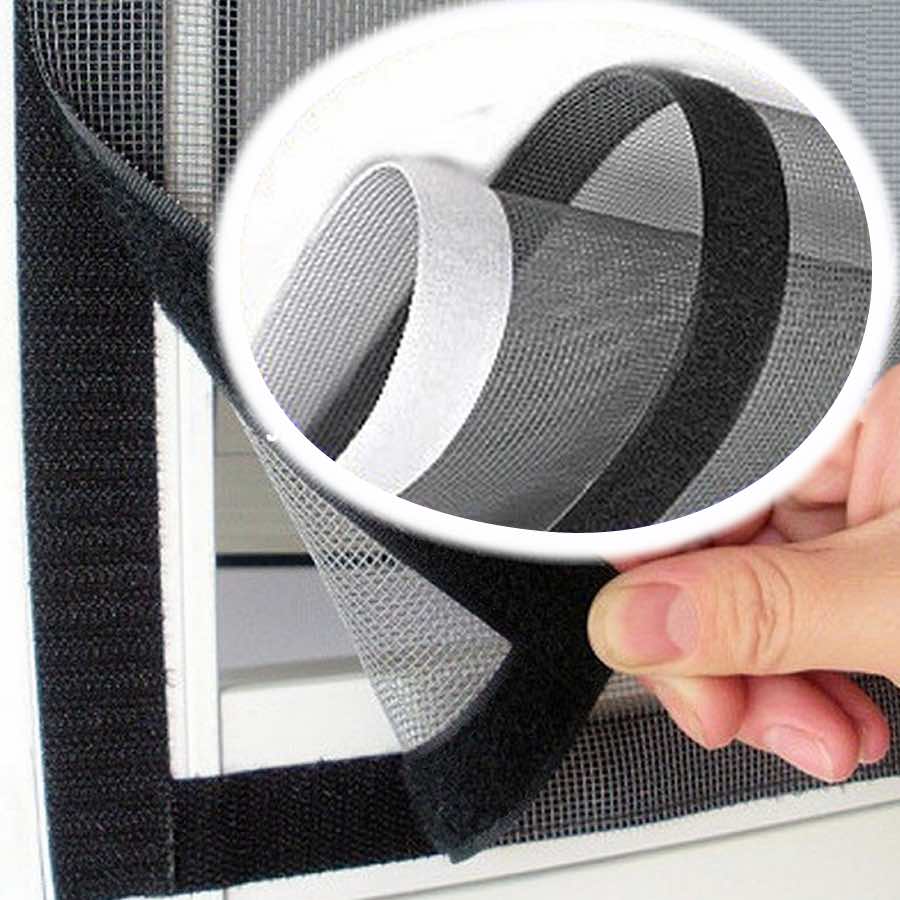 DIY Self-Adhesive Window Net Screen with Hook and Loop Sticky Tape Fitted to Multiple Windows 100x150cm, Black Loboo Idea Fiberglass Window Screen Netting Mesh Curtain